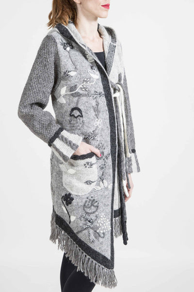 Asymmetrical Long Sweater with Floral Embroidery - 6191