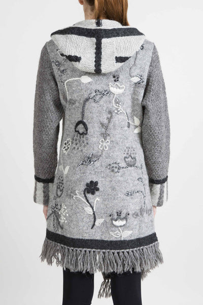 Asymmetrical Long Sweater with Floral Embroidery - 6191