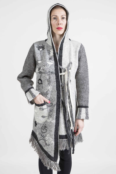 Asymmetrical Long Sweater with Floral Embroidery - 6191