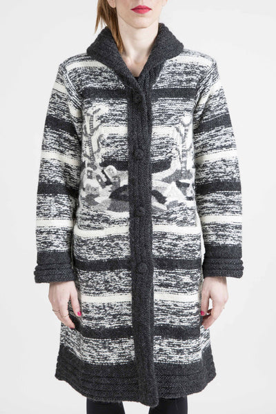 Longline Striped Coat with Embroidery - 4967