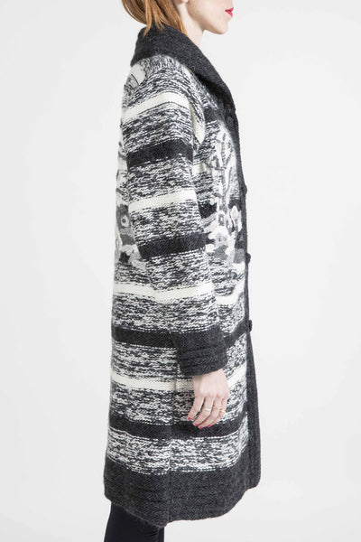 Longline Striped Coat with Embroidery - 4967