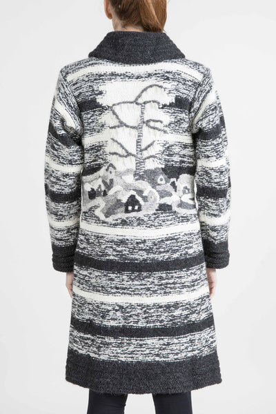 Longline Striped Coat with Embroidery - 4967
