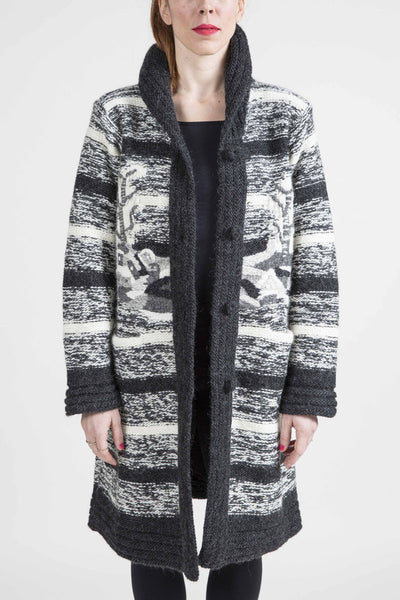 Longline Striped Coat with Embroidery - 4967