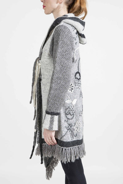 Asymmetrical Long Sweater with Floral Embroidery - 6191