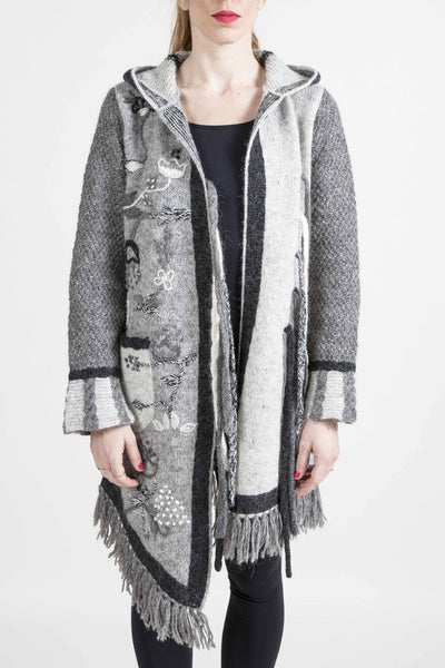 Asymmetrical Long Sweater with Floral Embroidery - 6191