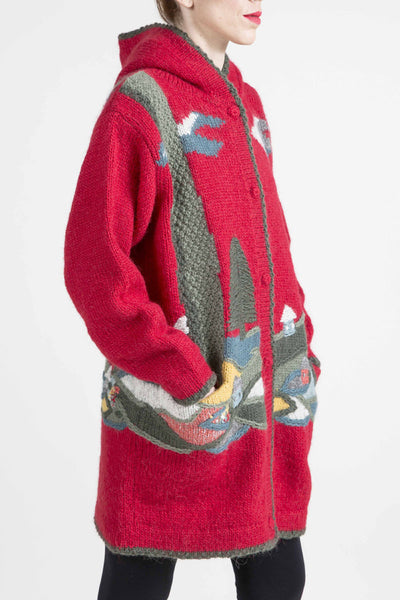 Nature Motif Hooded Sweater - 4280