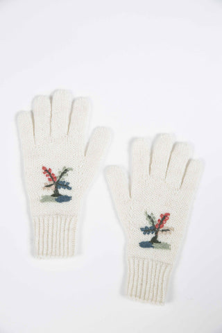 Rib Knit Gloves with Nature Motif - 1838