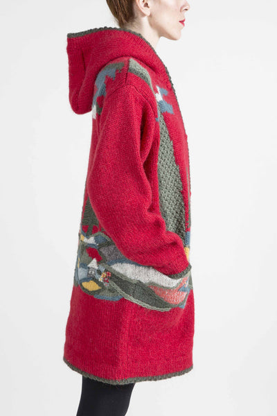 Nature Motif Hooded Sweater - 4280