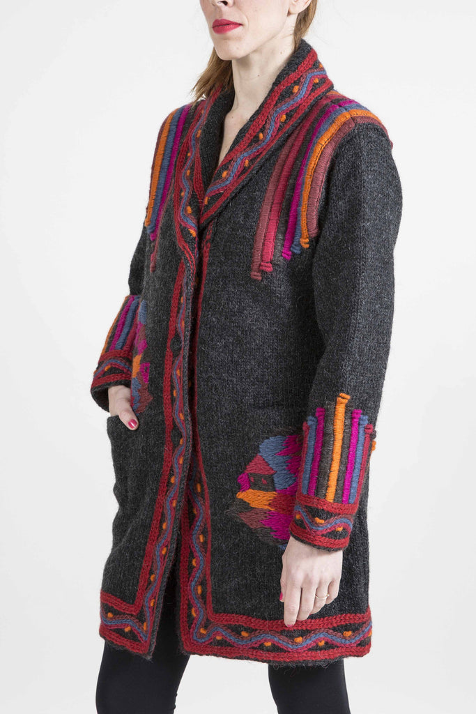 Long Cardigan with Rich Color Embroidery - 3725