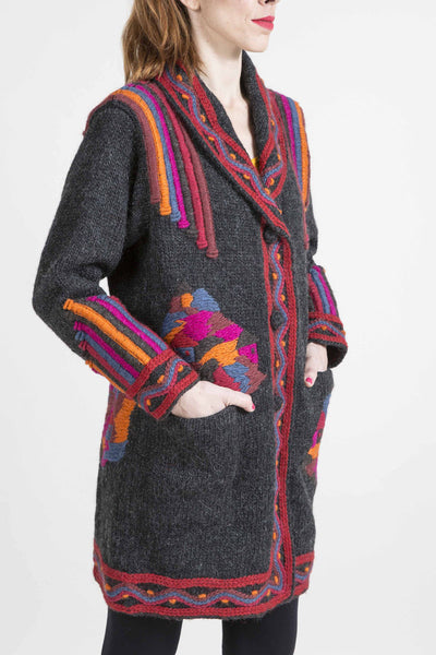 Long Cardigan with Rich Color Embroidery - 3725