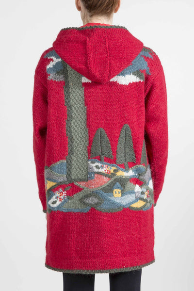 Nature Motif Hooded Sweater - 4280