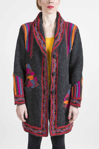 Long Cardigan with Rich Color Embroidery - 3725