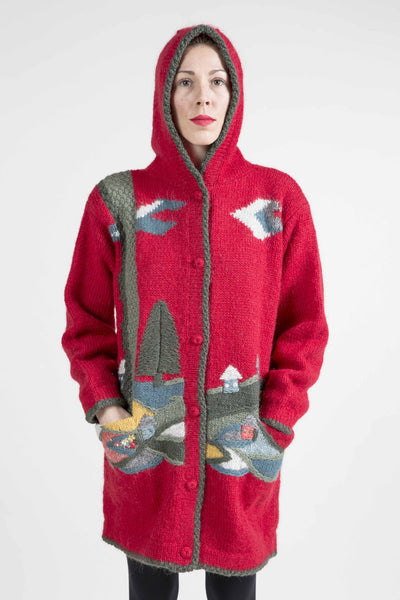 Nature Motif Hooded Sweater - 4280