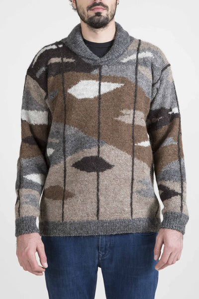 Shawl-Collar Multi Color Sweater - 4298