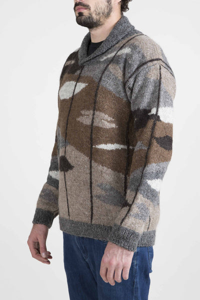 Shawl-Collar Multi Color Sweater - 4298