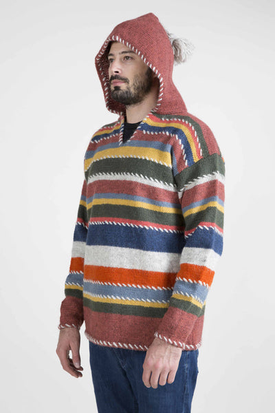 Multi-color Striped Sweater with Hood - 4600