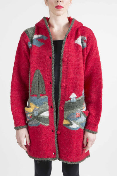 Nature Motif Hooded Sweater - 4280