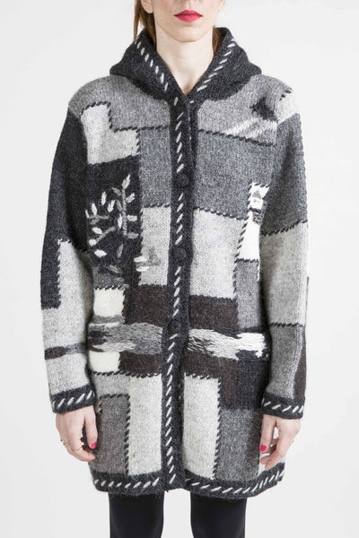 Multi Grey Patchwork Hooded Sweater - 3949-1
