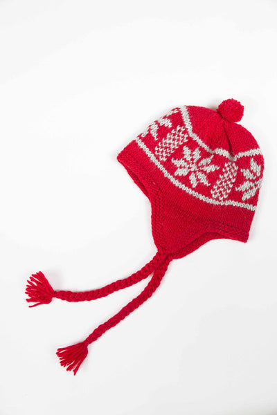 Snowflake Earflap Hat with Pom Pom - 6154