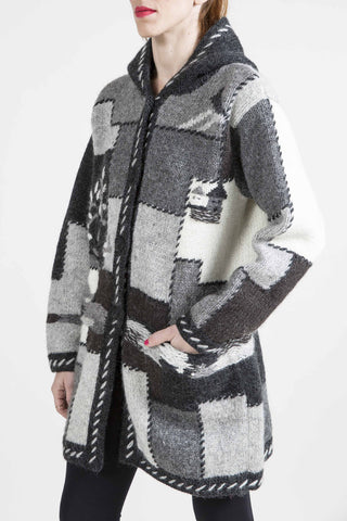 Multi Grey Patchwork Hooded Sweater - 3949-1