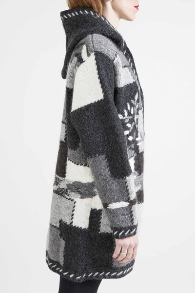 Multi Grey Patchwork Hooded Sweater - 3949-1