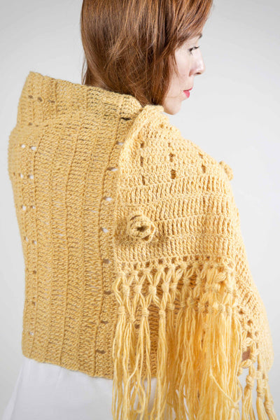 Wide Fringe Scarf with Floral Details 621-7