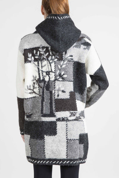 Multi Grey Patchwork Hooded Sweater - 3949-1
