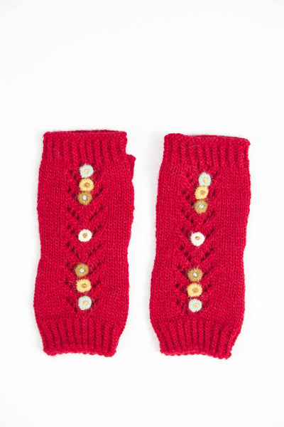 Fingerless Gloves with Floral Details - 6151