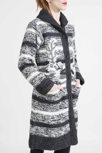 Longline Striped Coat with Embroidery - 4967