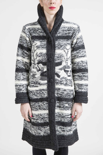 Longline Striped Coat with Embroidery - 4967