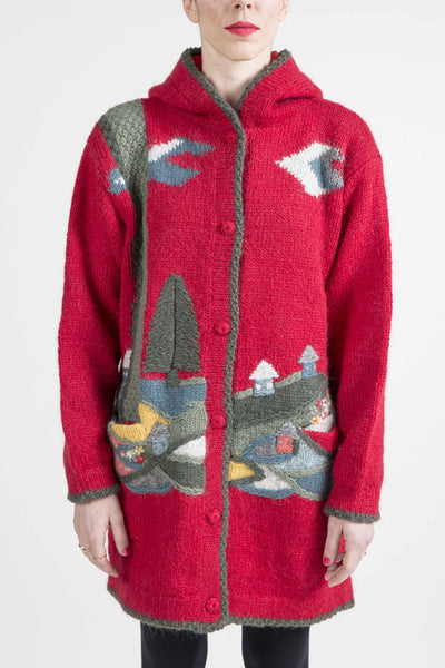 Nature Motif Hooded Sweater - 4280